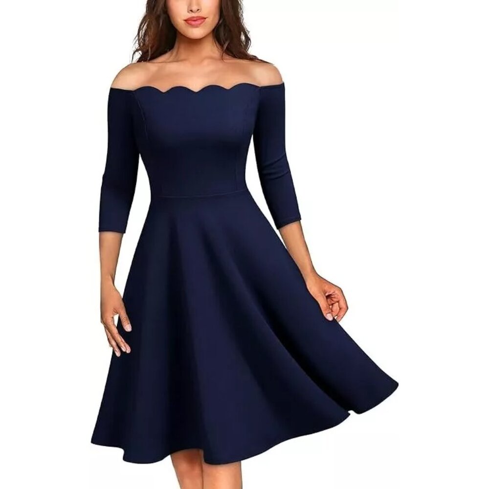 MISSMAY Women's Vintage Party Half Sleeve Swing Dress - Navy Blue Size Small NEW